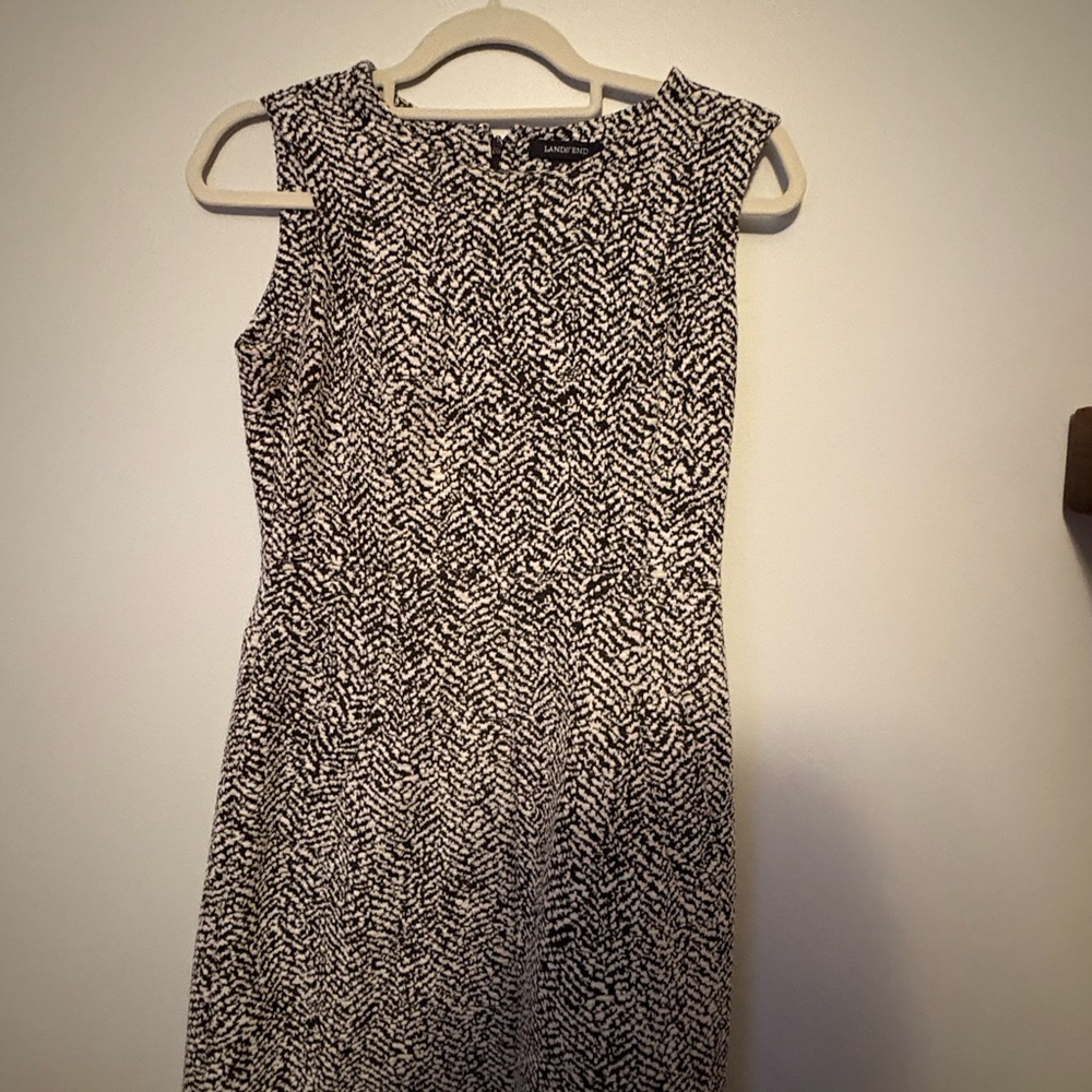 Lands’ End Elegant Black and White Patterned Dress- business professional